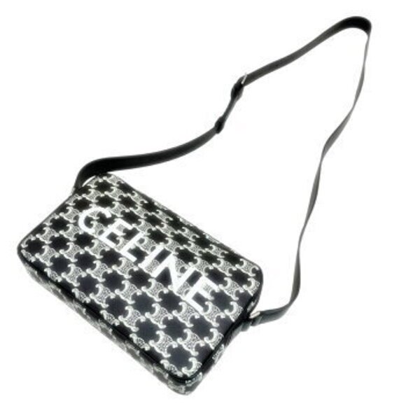 Celine Triomphe Messenger Bag Shoulder Canvas Leather Black Brown - Picture 6 of 9